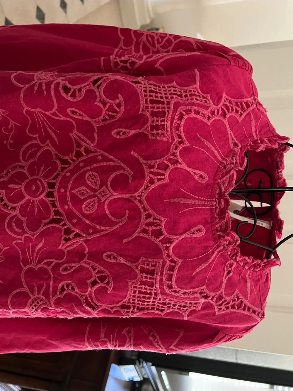 Anthropologie Fuchsia Pink Embroidered Long-Sleeve Blouse Size 14-16.